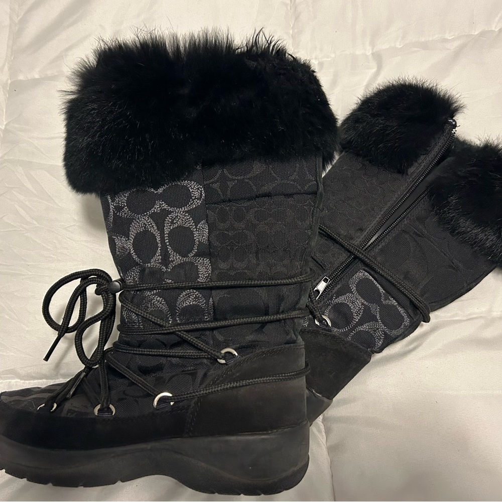 Coach Black Fur-Trim Winter Boots